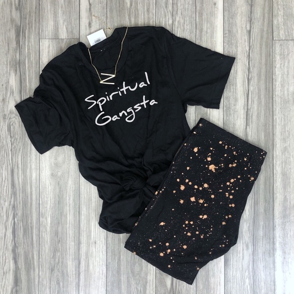 NEW SET Black Bleached Biker Shorts Set S-3X - Picture 2 of 4